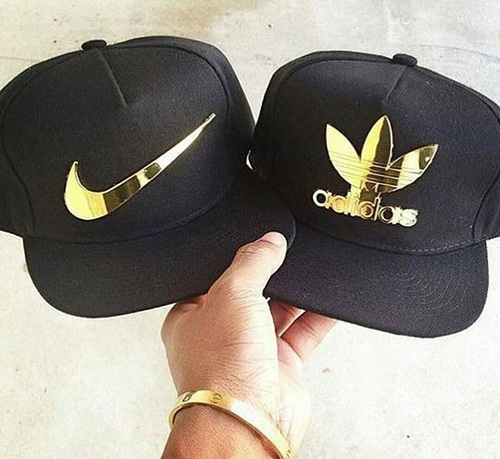 black adidas hat with gold logo