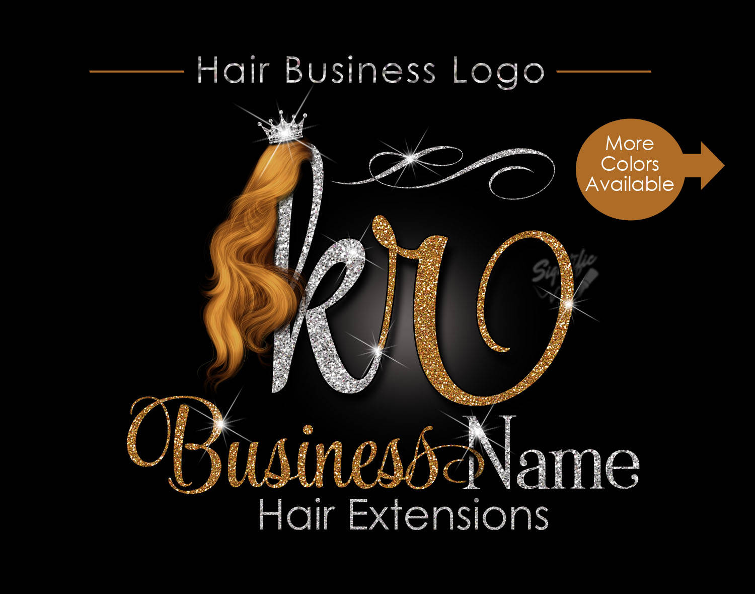 Hair Extensions Business Logo, Glitter Logo, Honey Gold. signtificdesigns.c...